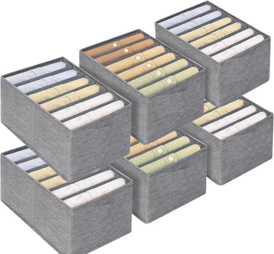 Kledingkast organizer met inklapbare scheidingswand Wasbaar Voor het opbergen van jeans broeken T-shirts 7 vakken 36 x 25 x 17 cm 6 stuks