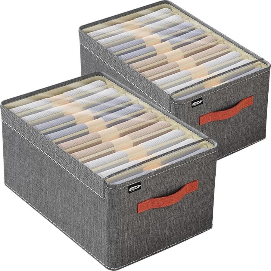 Kledingkast Organizer Set van 2 met Deksel Schuifladen Opbergsysteem 9 Vakken Opbergdozen Opvouwbaar Ondergoed Lade-Organizer voor Broeken Praktische Kledingorganisatie