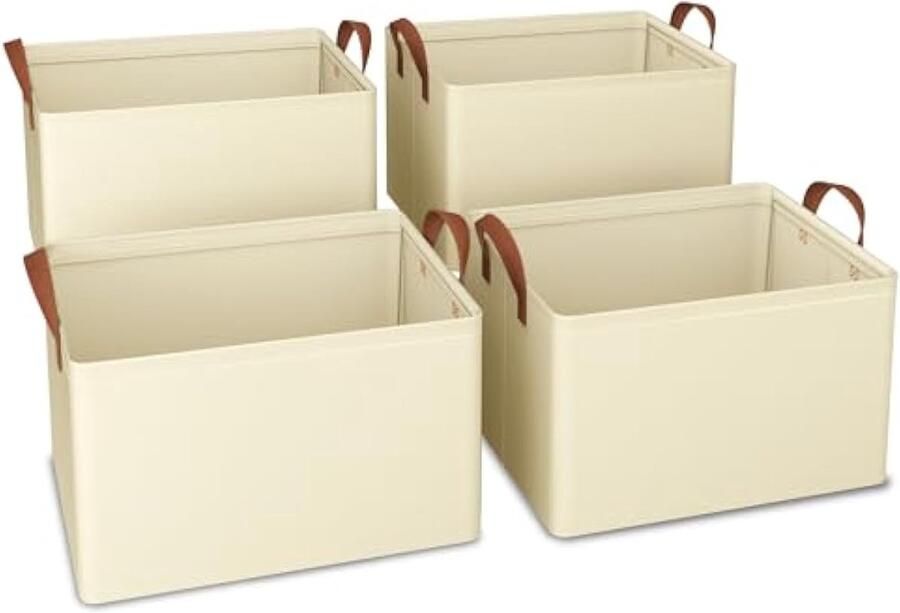 Kledingkast organizer set van 4 opvouwbare opbergmanden Oxford stof 30 x 20 x 15 cm geschikt voor woonkamer slaapkamer opbergen van badkamerartikelen (beige)