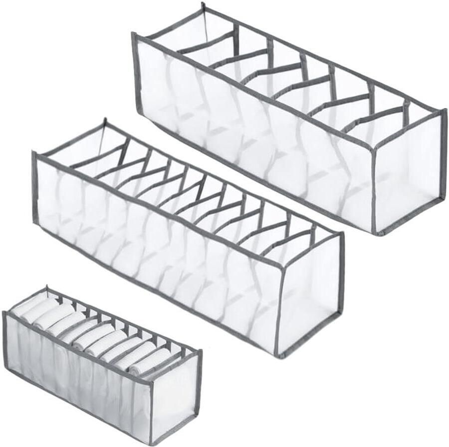 Kledingkast Organizer voor Sokken en Ondergoed Set van 2 Grijs 11 Vakken + 7 Vakken