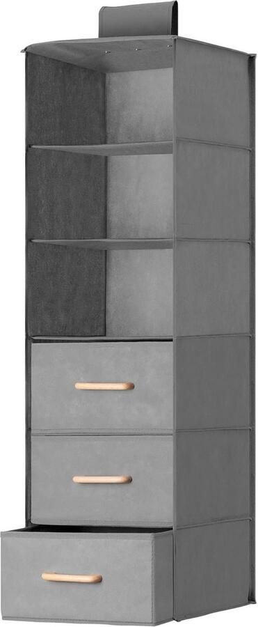 Kledingkast organizers Set stoffen kleding opberger Hangkast van stof 6-vaks Met 3 lades Grijs 35 x 30 x 108 cm