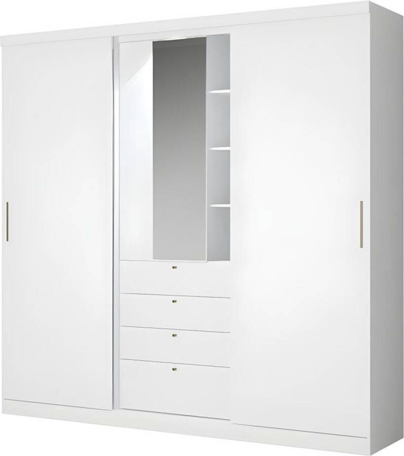 Kledingkast Schuifdeuren Spiegel en lades L 240 cm Wit BODIL L 240 cm x H 231 cm x D 53 cm