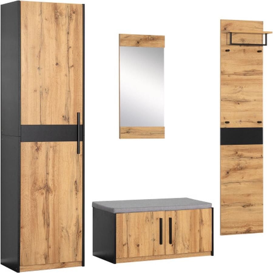 Zonder merk Gotagee Kledingkast Set Wandkast met spiegel en bankje Kledingkastmeubel Bruin - Foto 2