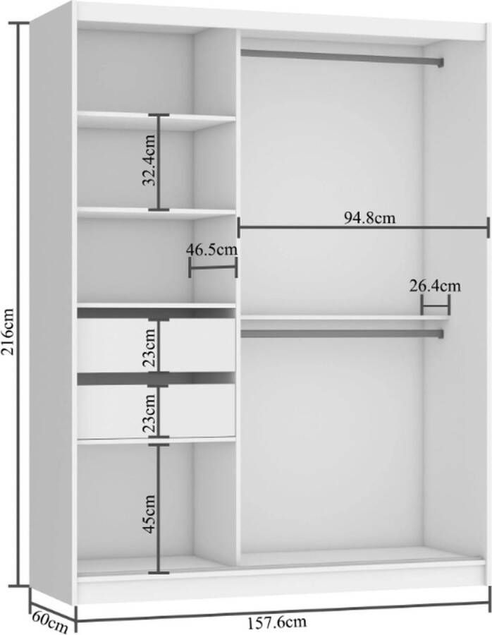 Kledingkast Slaapkamer Zwart Bruin 158 cm-Schuifdeur-Spiegel-Lades-Kledingkasten-Schuifdeurkast-Garderobekast