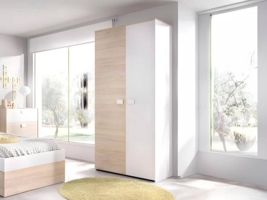 Vente-unique Kledingkast SONIA 2 deuren L90 cm Kleuren: eiken en wit L 90 cm x H 205 cm x D 53 cm