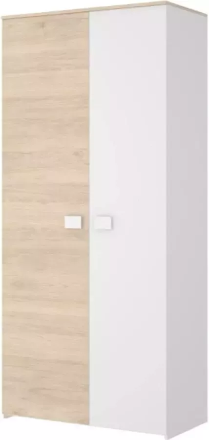 Vente-unique Kledingkast SONIA 2 deuren L90 cm Kleuren: eiken en wit L 90 cm x H 205 cm x D 53 cm - Foto 2