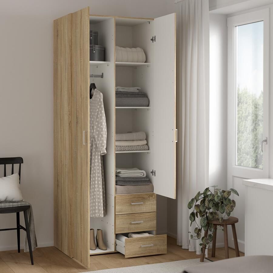 Woonexpress Kledingkast Harper MDF Hout Naturel Hout Eiken 78 x 200 x 50 cm (BxHxD)