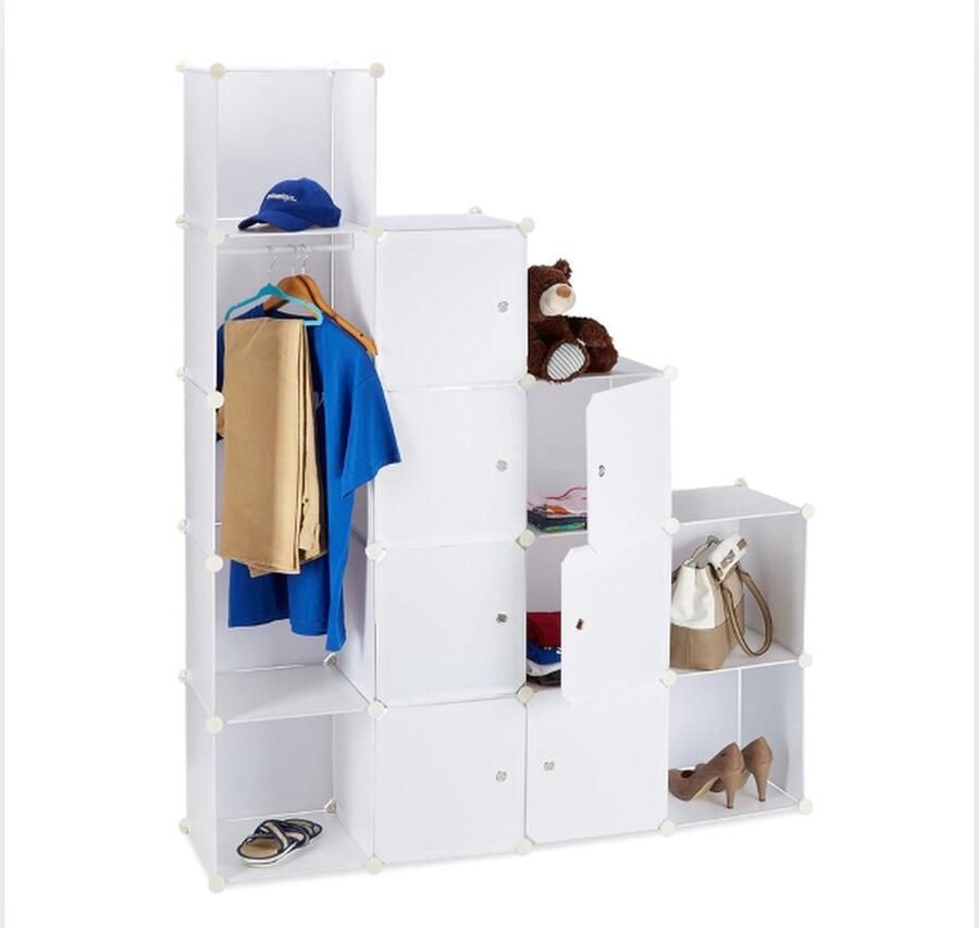 Kledingkast steeksysteem 12 vakken kunststof HxB 1455 x 1455 cm garderobekast in het wit Kledingkast