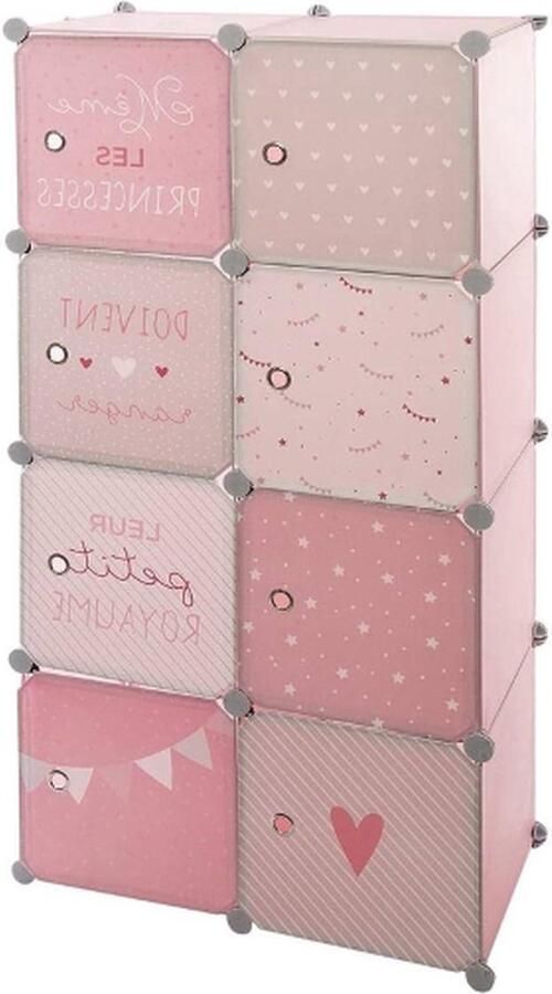 Kledingkast voor Kinderkamer met Opbergruimte – Roze – 124 cm Hoog