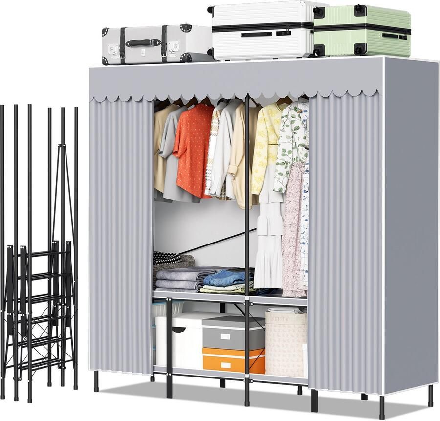 Kledingkast XXL Extra Grote Kleerkast in Stof en Metaal Kleerkast opvouwbaar Garderobekast 178 x 170 x 48 cm