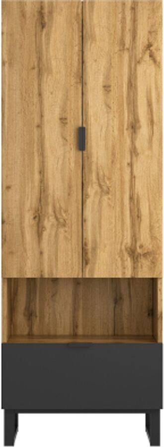 Kledingkasten 65x38x180cm Natuur PB 1 Lade 1 Vak Met Verstelbare Planken Met Kledingstang Multifunctioneel Voor Hal