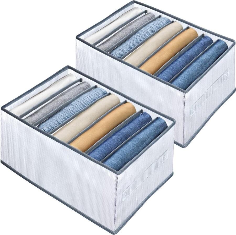 Kledingkastopbergorganizer 2 stuks Grote 7 roosters Opvouwbare ladeverdelers Voor kast Jeans Broeken Shirts Leggings Opbergdozen