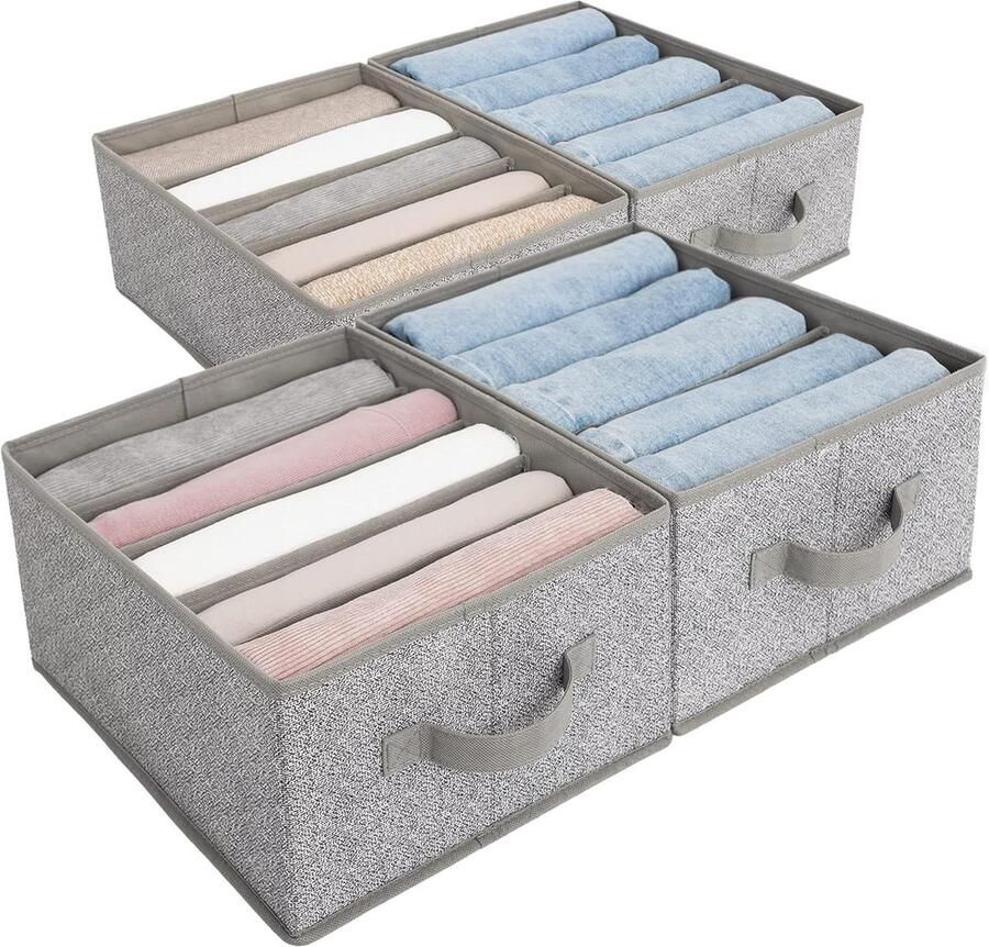 Kledingkastorganisatoren voor Kleding Set van 4 Lade-organizers Opvouwbare Kledingorganizers voor Garderobe Kastorganisatoren voor Truien Broeken Sweaterbroeken Kast Organizer Grijs - Foto 2