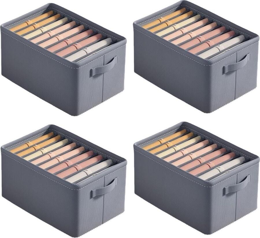 Kledingkastorganizer 4 stuks ladeopbergsysteem 7 vakken opbergdozen kledingkast opvouwbaar voor broeken kleding T-shirts ondergoed grijs