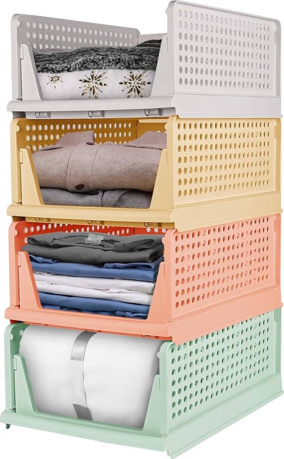 Kledingkastorganizer 4 stuks opvouwbare stapelbare kledingkast opbergdozen kledingdoos organisator voor kleding keukens slaapkamers (kleurrijk)