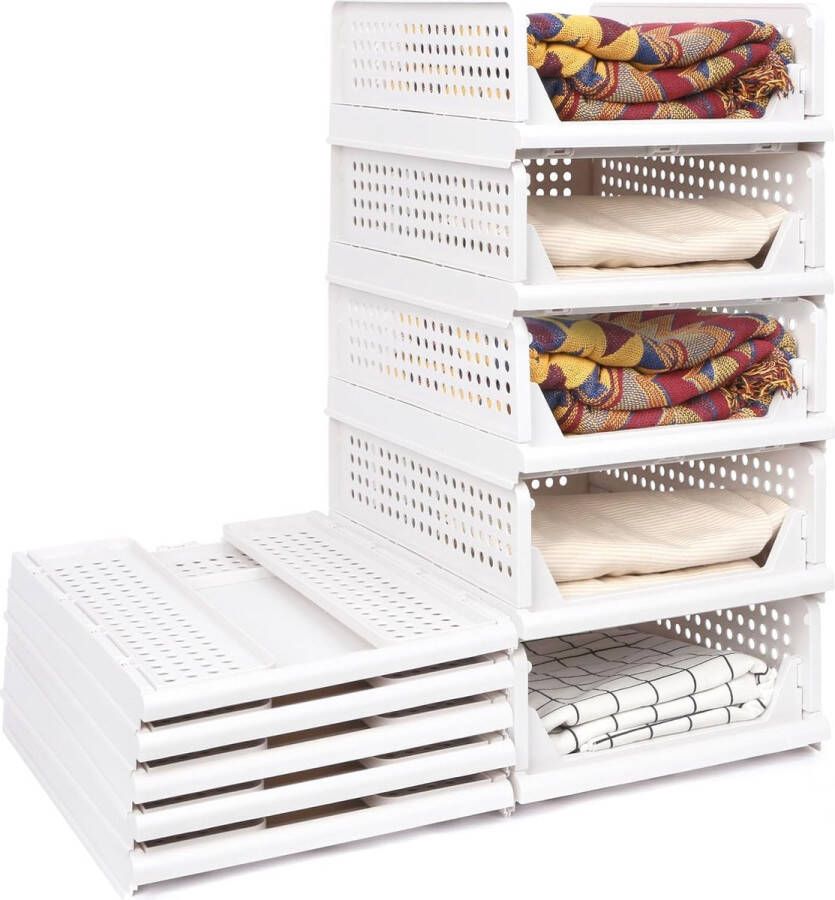 Kledingkastorganizer 5-delige set stapelbare kledingkast opbergdoos kledingkast organizer voor kleding slaapkamer wit (43 x 33 x 70 cm)
