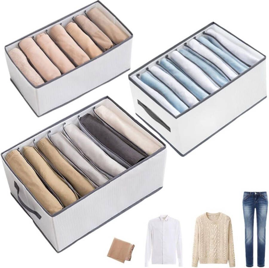 Kledingkastorganizer lade kleding 3 stuks opvouwbare opbergdoos opbergsysteem stapelbare kast organizer box voor shirt pullover broek jeans ondergoed met handvat 7 + 9 + 7 vakken