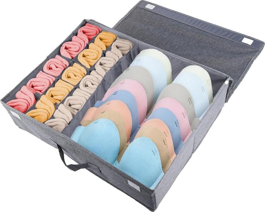 Kledingkastorganizer ondergoed opvouwbare kastorganizer met deksel opbergdoos stof laden opbergsysteem voor kleding beha's sokken stropdassen grijs