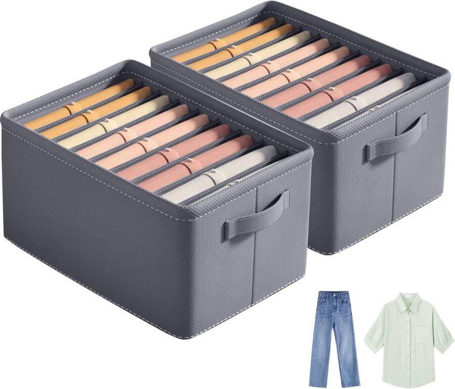Kledingkastorganizer opbergsysteem kledingkast 9 roosters 2 stuks kastorganizer kledingopbergbox met PP-scheidingswanden voor overhemden truien leggings jeans T-shirt (44 x 30 x 20 cm)
