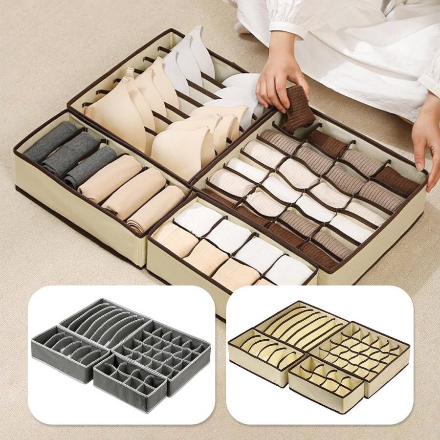 Kledingkastorganizer set van 4 ondergoedorganizer kledingkastorganizer ladeorganizer sokken en stropdassen kleding kledingkastorganizer verkrijgbaar in grijs beige