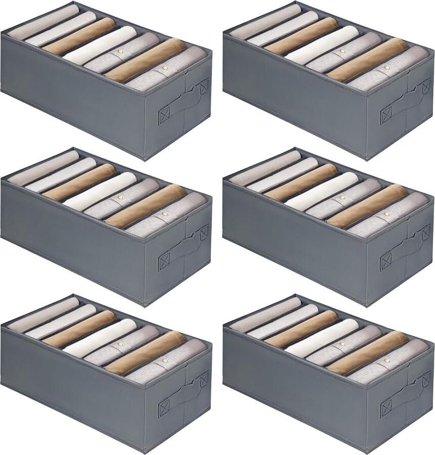 Kledingkastorganizer set van 6 opbergdoos met 7 vakken kastorganizer opvouwbaar 34 x 17 x 12 cm voor broeken kleding T-shirts ondergoed