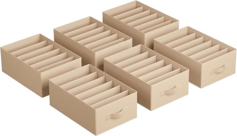 Kledingkastorganizer Set van 6 Opbergdozen 6 Vakken Lade-Organizersysteem Opvouwbare Opbergdozen 42 x 30 x 17 cm Voor Broeken en Kleding Zandbeige