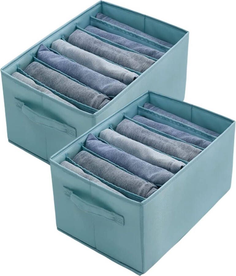 Kledingkastorganizer stapelbaar opbergsysteem kledingkast organizer voor broeken jeans laden kleding opbergdozen van PP-karton (7 x blauw 2 stuks)