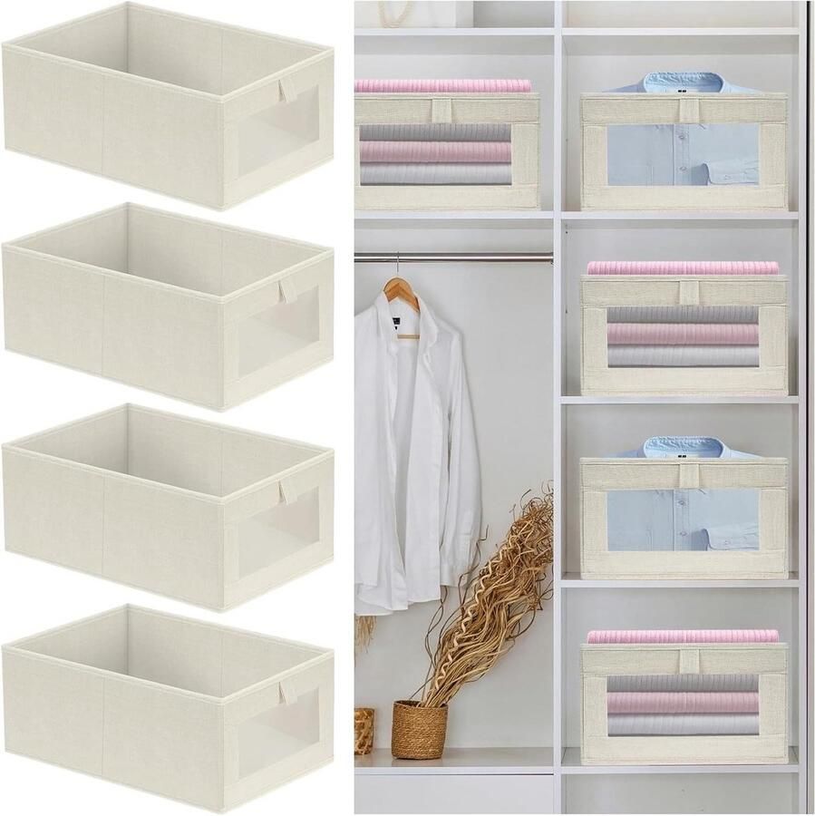 Kledingkastorganizers Set Opbergdoos voor Laden Opvouwbaar 42 x 27 5 cm Beige