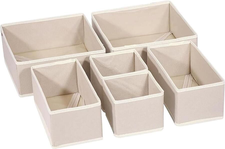 Kledingladeorganisatoren Opvouwbare organizer voor slaapkamer 6-delige set Beige Stof