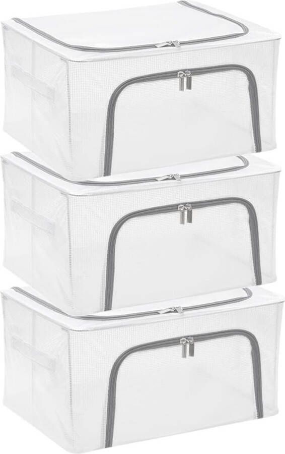 Kledingopbergdoos 3 stuks 66 l waterdichte pvc-opbergtas kledingbox transparant stevige opvouwbare opbergdoos kleding met metalen frame (40 x 30 x 20 cm)