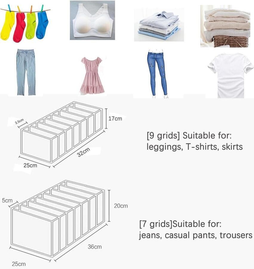 Kledingopbergdoos kledingkastorganizersysteem voor jeans broeken T-shirts sokken opbergdozen ladekast in kledingkastladen ladekast (25 x 36 x 20 cm x 6 stuks)