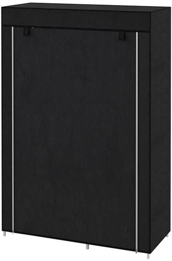 ZAZA Home Zwarte kledingkast met stoffen bekleding en kledingstang 6 vakken opvouwbare garderobe in vliesstof-look opvouwbare kast 103 x 43 x 162 5 cm