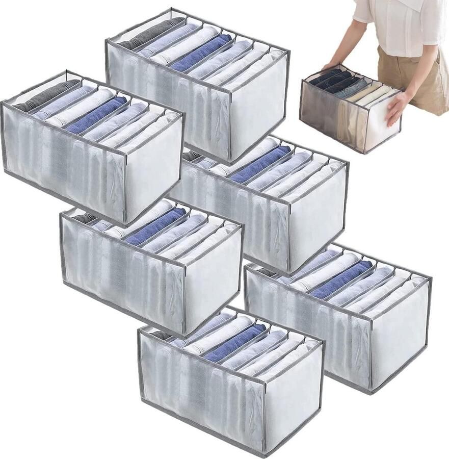 Kledingopslag organizer box voor jeans broeken en T-shirts Set van 6 opbergdozen (25 x 36 x 20 cm) in kledingkast of ladebox commode Kledingkast