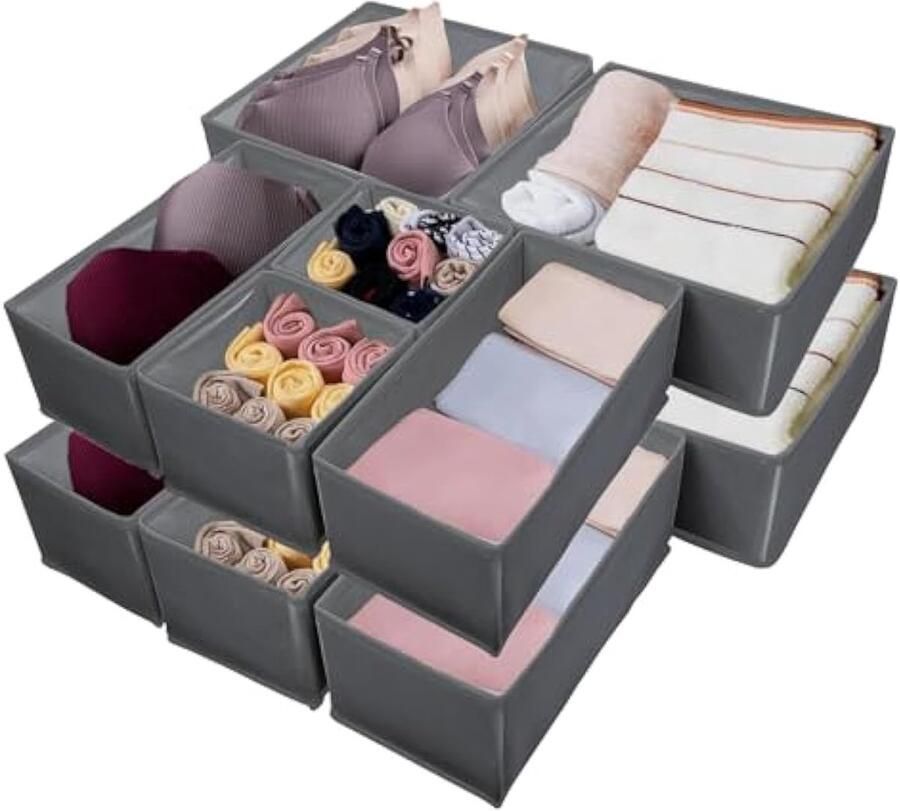 Kledingorganizer 12-delige ladeverdelers opvouwbare kledingkast opbergorganizer voor slaapkamer stof ondergoed organizer shirt sokken ondergoed kledingorganizer voor garderobe (donkergrijs)