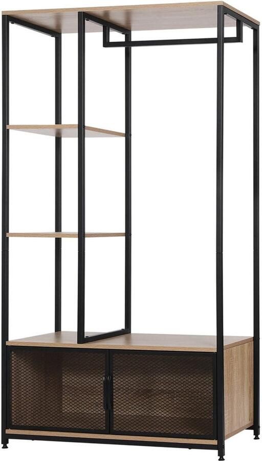 Kledingorganizer Kledinghangers Rek Kledingrek Muur Kleding Garderobekast Organizer Kledingorganizer Organizer Schoenen Slaapkamermeubels 90 cm x 40 cm x 167 cm Licht Eiken Zwart