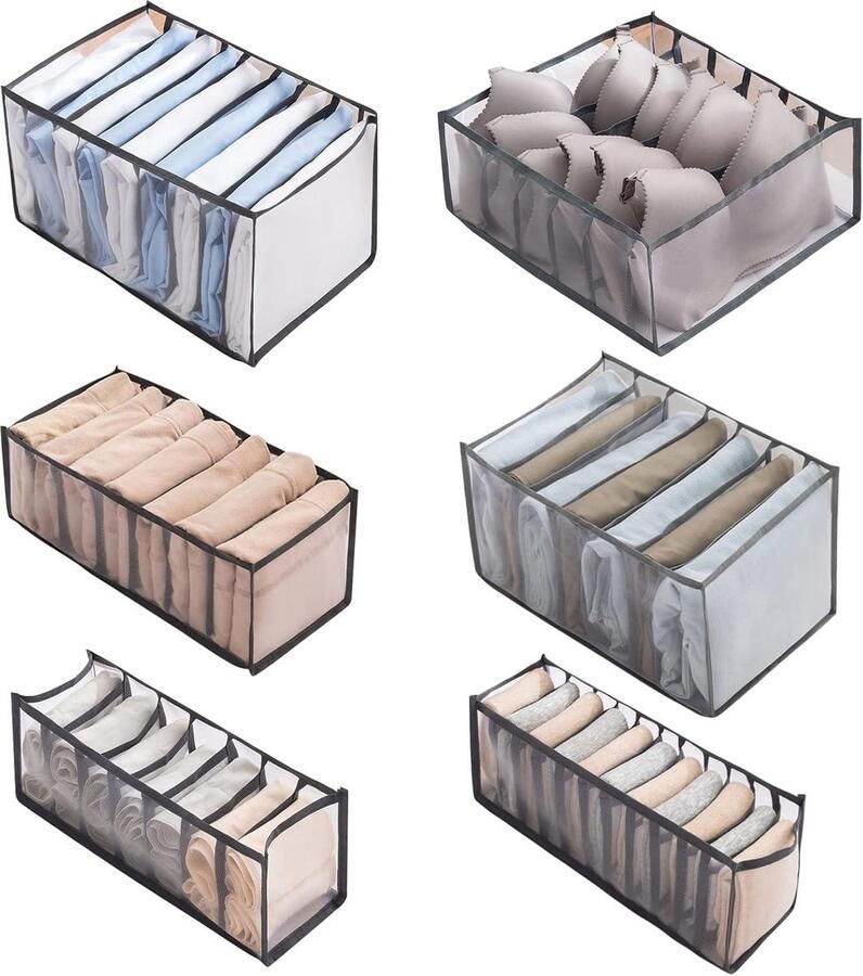 Kledingorganizer voor kledingkast 6 stuks rooster ladeverdeler zichtbaar ondergoed organizer opvouwbaar ladeverdeler kledinglade beha's sokken stropdassen