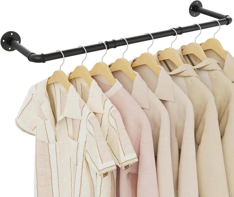Kledingrail aan muur gemonteerd 100 cm zwart in industriële stijl Heavy-duty kledingstang Multifunctionele kledinghangstang voor kastopslag 1-pack - Foto 2