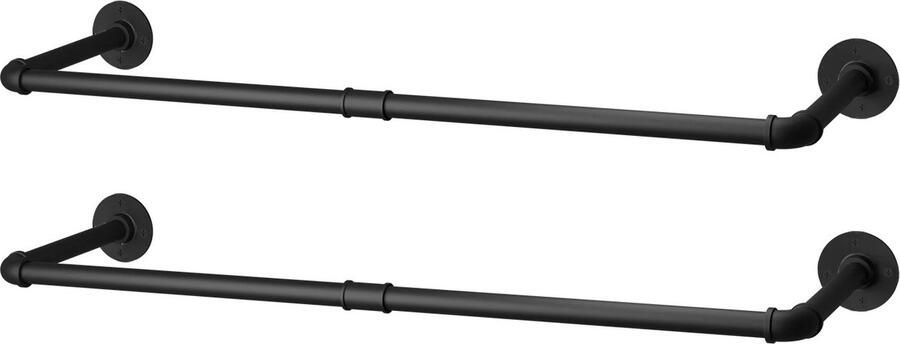 Kledingrails 2 stuks Kledingrek Kledingstang Metaal Zwart Draagcapaciteit elk 20 KG 92x25cm