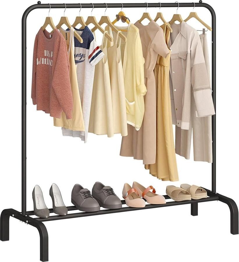 Kapstok kledingrek 110 cm metalen kledingstang voor jassen-rokken-overhemden-truien-zwart met bodemrek. kapstok