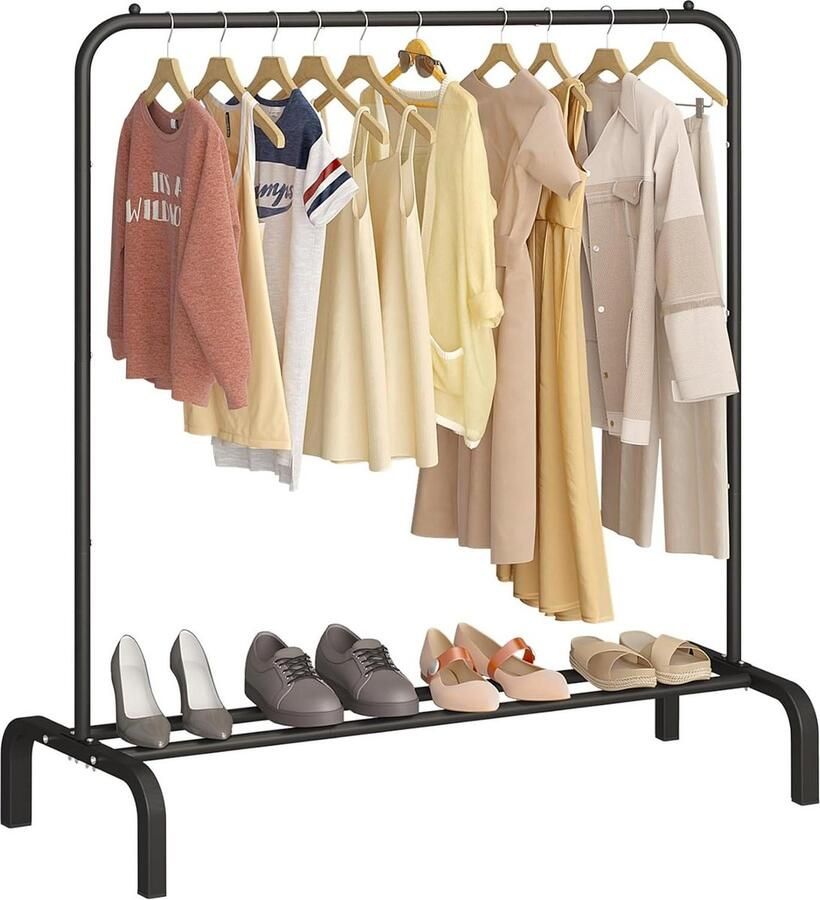 Kledingrek 110 cm met metalen stang Kapstok met bodemrek voor jassen rokken overhemden en truien Zwart Kleur