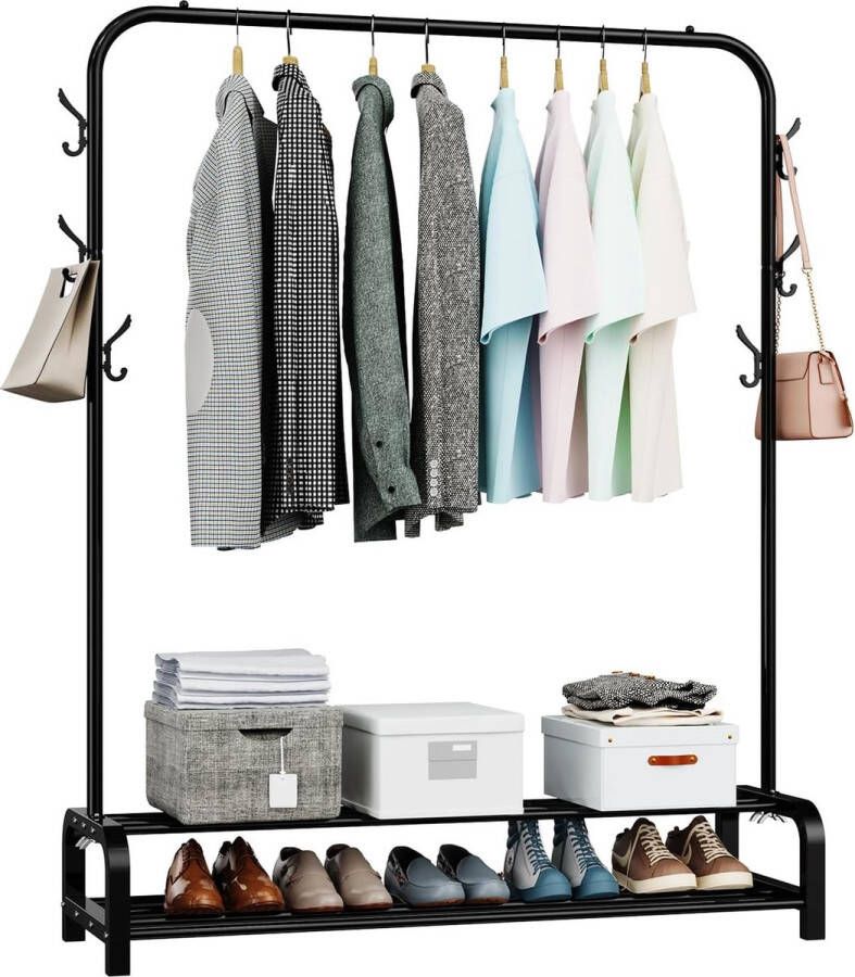 Kledingrek 110 x 35 x 146 cm Kledingstang voor slaapkamer Vrijstaand kledingrek met minimalistisch design Draagbaar kledingrek Zwart