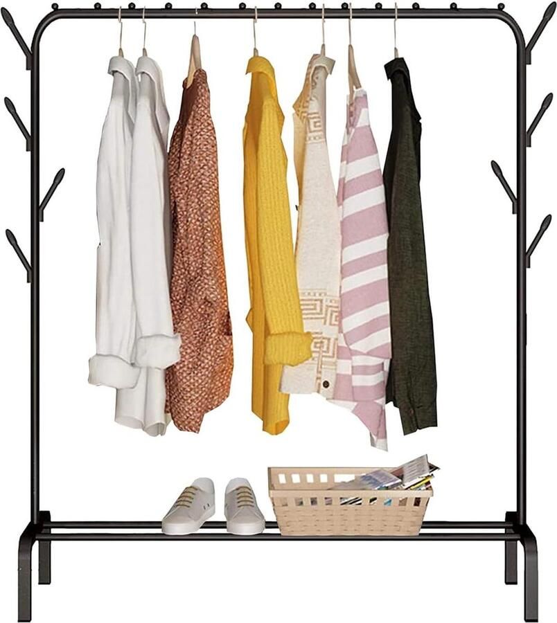 Kledingrek 118X148X39 cm resistent metaal schoensteun hangers overhemden broeken dunne jassen Zwart kledingrek