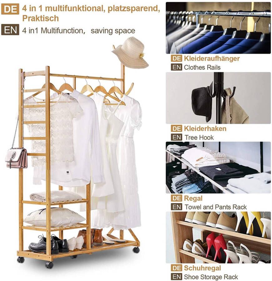 5 universele wielen voor een gemakkelijke beweging multifunctionele garderobestandaard Kledingrek - Foto 2