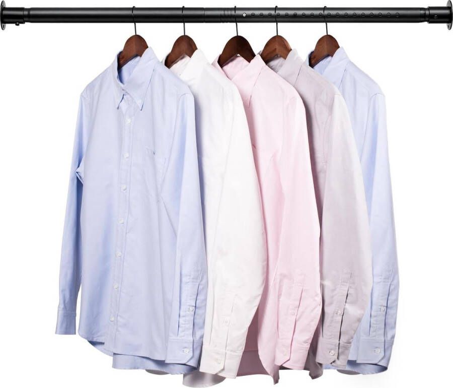 Kledingrek 6 stuks verstelbare kledingstangen 43-213 cm garderobe-stang van de kleerhanger uittrekbaar van roestvrij staal met ronde basis verstelbare kledingstang matzwart