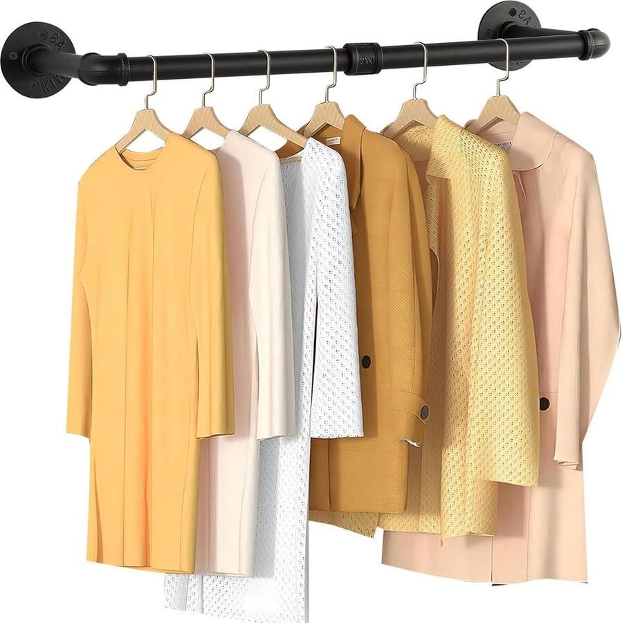 Kledingrek 80cm Industriële Pipe Clothes Rail Rustieke Kleding Opslag Ruimtebesparende Wandplank Keukenplank 2 Bases Shop Woonkamer Zwart 1-Pack