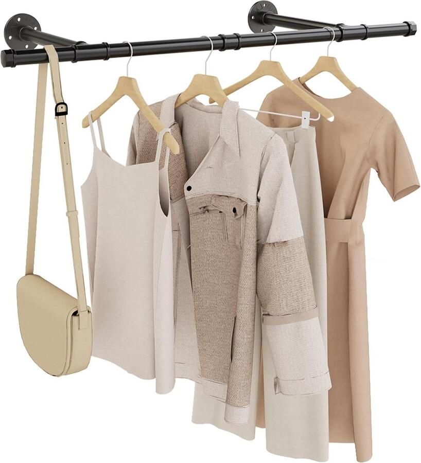 90-cm Industrieel Pijp Kledingrek Wandmontage Zwaar Belastbare IJzeren Pijp Multifunctionele Kledinghangstang voor Wasruimte en Kastopslag (1 Stuks) kledingrek