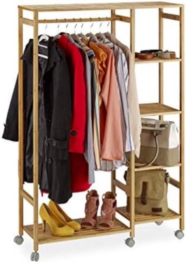 Kledingrek Bamboe Kledingrek Hout Kledingrek op Wieltjes