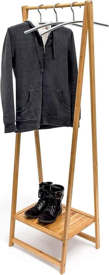 Kledingrek bamboe met schoenenplank 1585x515x405 cm stabiele kledingstandaard voor hal natuurlijke uitstraling dressboy