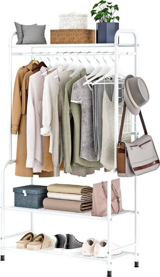 Kledingrek belastbaar vrijstaande kledinghanger garderobenstandaard vrijstaand van metaal slaapkamer garderobenstandaard met industrieel design voor slaapkamer (wit)