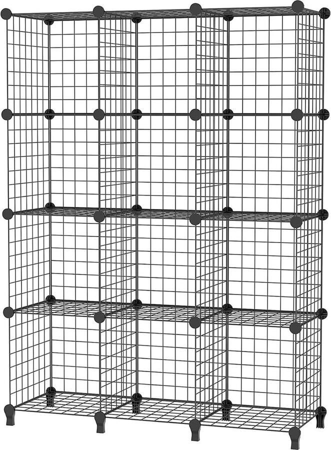 Kledingrek Drahtwürfel Stapelbarer Regal Würfel DIY Metalen Gitter Regal Würfelregal met Türen voor woonkamer Schlafzimmer Slecht zwart USCIH12BE Standaard 12 Standen